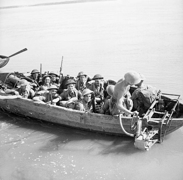 Men of the Dorset Regiment crossing the Irrawaddy River