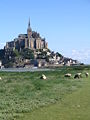 Mont Saint-Michel: Sheep graze on the reclaimed pré-salé or "salt meadow" (2006).