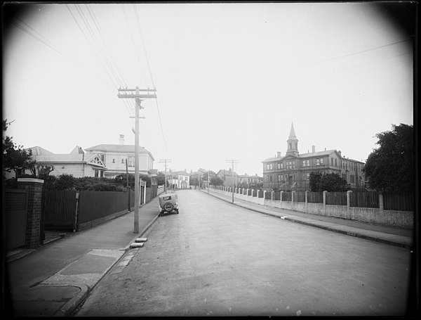 Wellington Girls High School building situated on the right, where early classes were held.