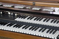 Keyboard and full set of keys af a double keyboard organ 1970