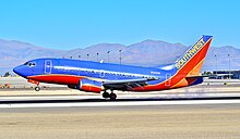 Shorter by 7 ft 10 in (2.4 m), the first 737-500 flew on February 28, 1990. This aircraft is prototype of Boeing 737-500 N501SW Southwest Airlines Boeing 737-5H4 (cn 24178-1718) (6544857225).jpg