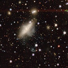 NGC 3314 as seen by the legacy surveys, shows a large extended tail, mostly coming from the foreground galaxy, this is seen as signs of ram pressure NGC 3314 legacy dr10.jpg