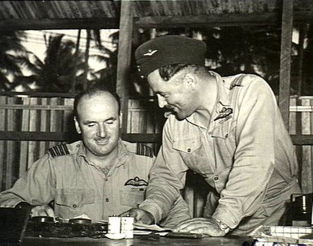 Group Captain McLachlan (left) with Group Captain Bill Garing at Port Moresby, New Guinea, c. 1943