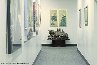 Art objects donated to New York College adorn hallways and reception areas. NY College of Health Professions art in hallway.jpg