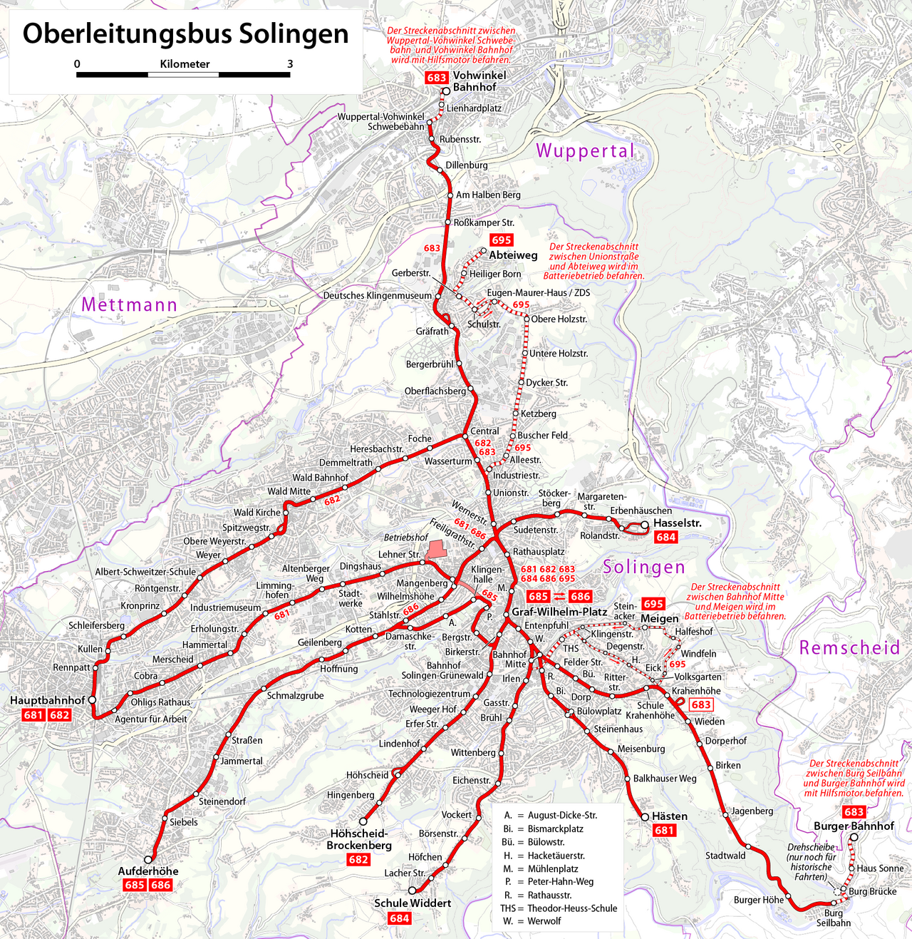 Netzplan Oberleitungsbus Solingen