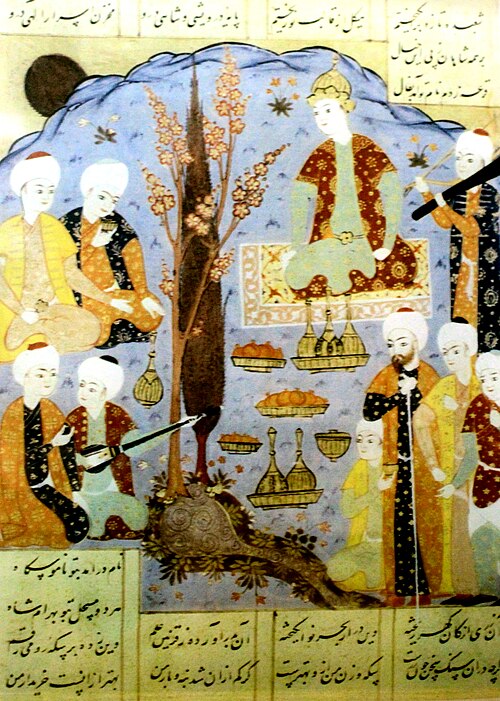 Nizami Ganjavi at shah's reception. Miniature. 1570. Museum of History of Azerbaijan