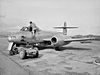 Gloster Meteor of No. 77 Squadron preparing for a bomber escort mission over North Korea, 1951