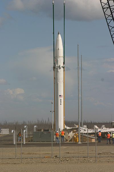 A Ground-Based Interceptor of the United States' Ground-Based Midcourse Defense system, loaded into a silo at Fort Greely, Alaska, in July 2004