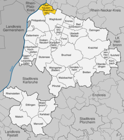 Läget för Oberhausen-Rheinhausen i Landkreis Karlsruhe