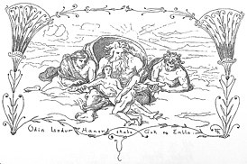 Хенир, Лодурр и Один создают первых людей, Аска и Эмблу.