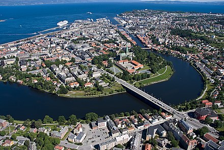 View of central Trondheim within the river bend