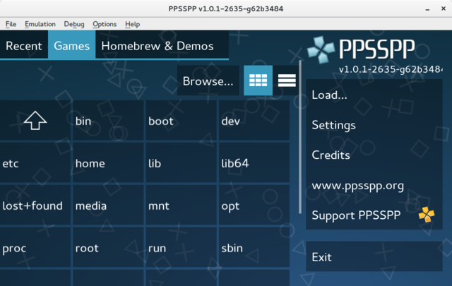 Description de l'image PPSSPP 1.0.1-2635-g62b3484 main interface.png.