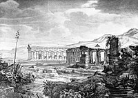 Paestum. Ölgemälde (?) von Rudolf Wiegmann 1832. Zum Zeitpunkt 1932 befand es sich in der Sammlung der Familie Blumenbach, Hannover.