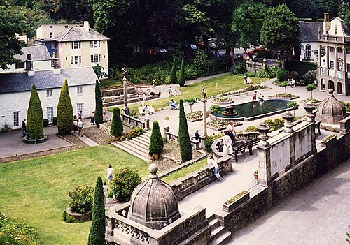 The piazza in Portmeirion, the real-life filming location for exterior shots of the Village