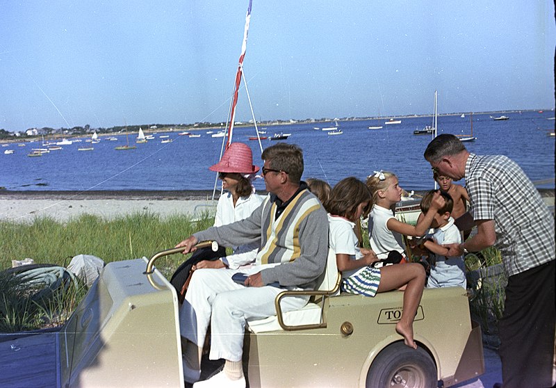 File:President John F. Kennedy Riding in a Golf Car after a Cruise on the on the Honey Fitz in Hyannisport, Massachusetts.jpg