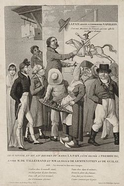 Dobový plakát k uzavření míru mezi Francií a Rakouskem roku 1805