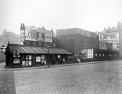 Quebec Street's junction with Wellington Street c.1900, showing the buildings which would eventually be replaced by the Majestic. Quebec Street, junction with Wellington Street.jpg