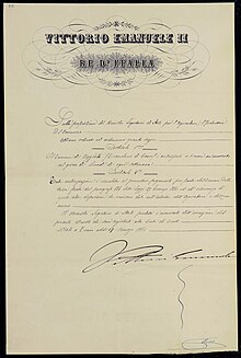 Il Regio Decreto di istituzione del mercato di Uggiate, firmato da Vittorio Emanuele II e datato 17 marzo 1861