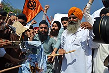 The Sikh community protested in Pakistan for their absence in census of 2017. Sikhs protest Pakistan.jpg