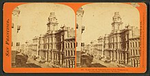 Second structure on California St. South side of California Street, from Montgomery, looking east, Merchants' Exchange, from Robert N. Dennis collection of stereoscopic views 4.jpg