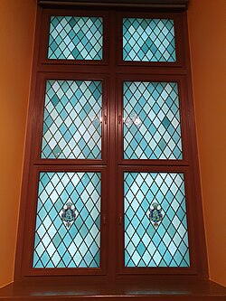 Stained glass window details of the same room