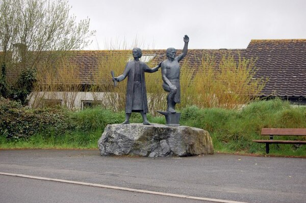 Statue of Michael Joseph the Smith and Thomas Flamank in St Keverne Cornwall.