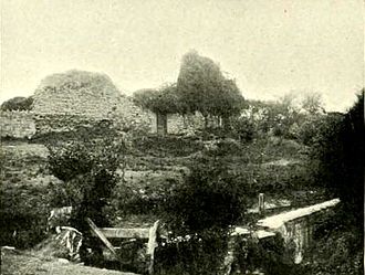 A 19th-century photograph of Stogursey Castle before its restoration Stogursey Castle, ruined.jpg