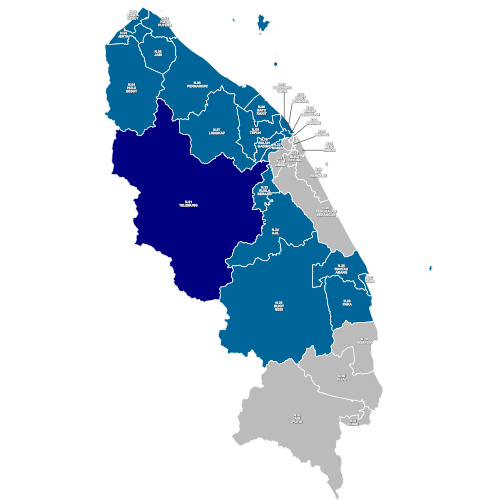 Electoral map of Terengganu, showing all 32 constituencies