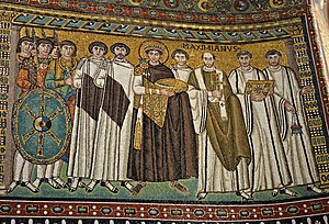 The mosaic of Emperor Justinian and his retinue.jpg