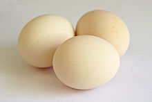 Typically coloured eggs from a one-year-old Norfolk Grey hen Three Norfolk Grey eggs.jpg