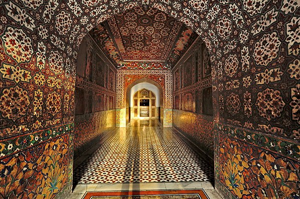 Much of the mausoleum's interior is adorned with Mughal-era frescoes.