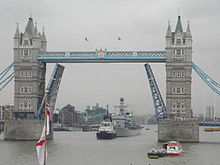 Tower Bridge open to admit HMS Northumberland in April, 2007 TowerBridgeopen.jpg