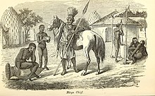 Musgu chief, ca. 1851 Travels and discoveries in North and Central Africa. From the journal of an expedition undertaken under the auspices of H.B.M.'s government, in the years 1849-1855 (1859) (14780760652).jpg