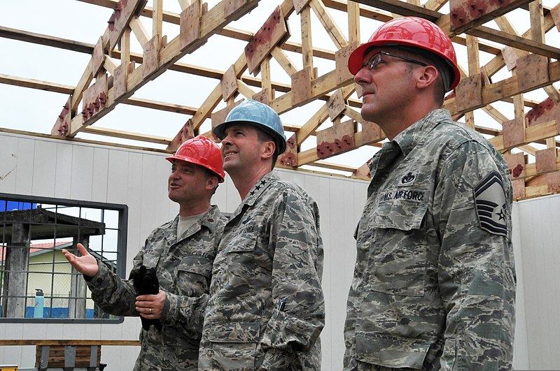 File:U.S. Air Force Maj. Jeffrey Getz, left, a civil engineer with the 203rd Rapid Engineer Deployable Heavy Operational Repair Squadron Engineers (RED HORSE), and Senior Master Sgt. Joseph Enderte, right, the head 130522-Z-PQ189-6530.jpg
