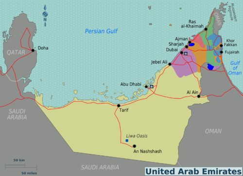 Mapa Spojených arabských emirátů