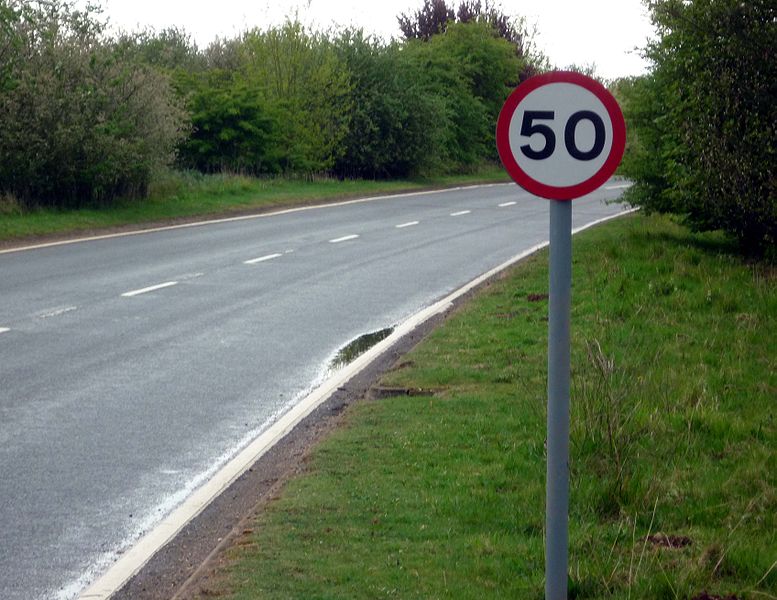 File:UK 50 mph speed limit sign on a single-carriageway.jpg