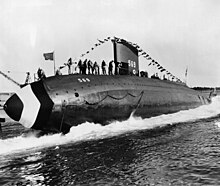 Launching at the Portsmouth Naval Shipyard, August 1953 USS Albacore (AGSS-569), launching 1953.jpg