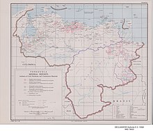 Map of mineral deposits in Venezuela, 1950 Venezuela - Mineral Deposits (exclusive of Coal, Petroleum, and Construction Materials - DPLA - 054dbd2618f82b932d39d9f60d7d784d.jpg