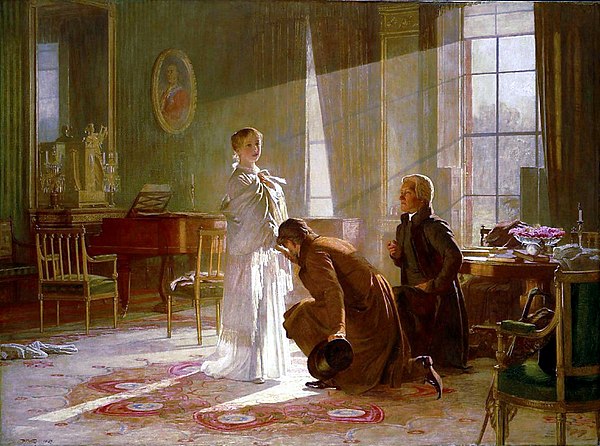 Queen Victoria receiving the news of her accession to the throne. The archbishop is on the right.