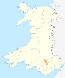 Map of Wales with Merthyr Tydfil County Borough highlighted Wales Merthyr Tydfil locator map.svg