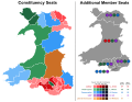 Welsh assembly election 2016 - Winning party vote by constituency & regional seats