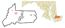 Wicomico County Maryland Incorporated and Unincorporated areas Hebron Highlighted.svg