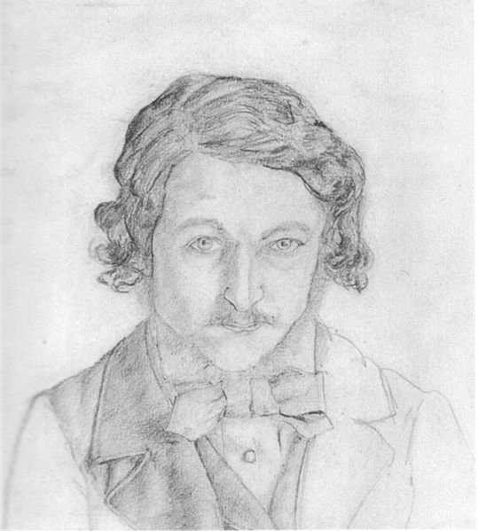 William Morris self-portrait, 1856; he grew his beard that year, after leaving university.