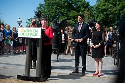 Trudeau with Maryam Monsef and Marie-Claude Bibeau at the 2019 Women Deliver event in Vancouver.