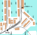 1959年（昭和34年）頃の新港埠頭の地図　一号・二号倉庫が現在の赤レンガ倉庫　旅客ホームが旧横浜港駅プラットホーム