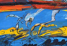 Zogu i shqetësuar (1997), akryl në letër, 50 x 70 cm