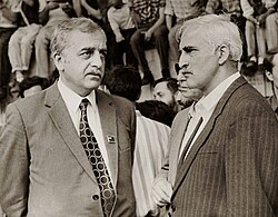 Leaders of the Georgian independence movement in the late 1980s, Zviad Gamsakhurdia (left) and Merab Kostava (right) Zviad Gamsakhurdia and Merab Kostava, Tbilisi, 1988.jpg