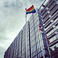 -activetransportation in the city where social revolutions begin -lovewon - rainbow flag flying in downtown Washington, DC in 2015, 1 block from one of the most devastated parts of the city following (18645178299).jpg