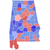 Alegerea Senatului Statelor Unite din 1980 în Alabama, harta rezultatelor după county.svg