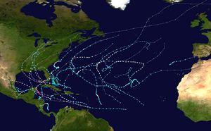 Tracks of about 28 tropical storms, 